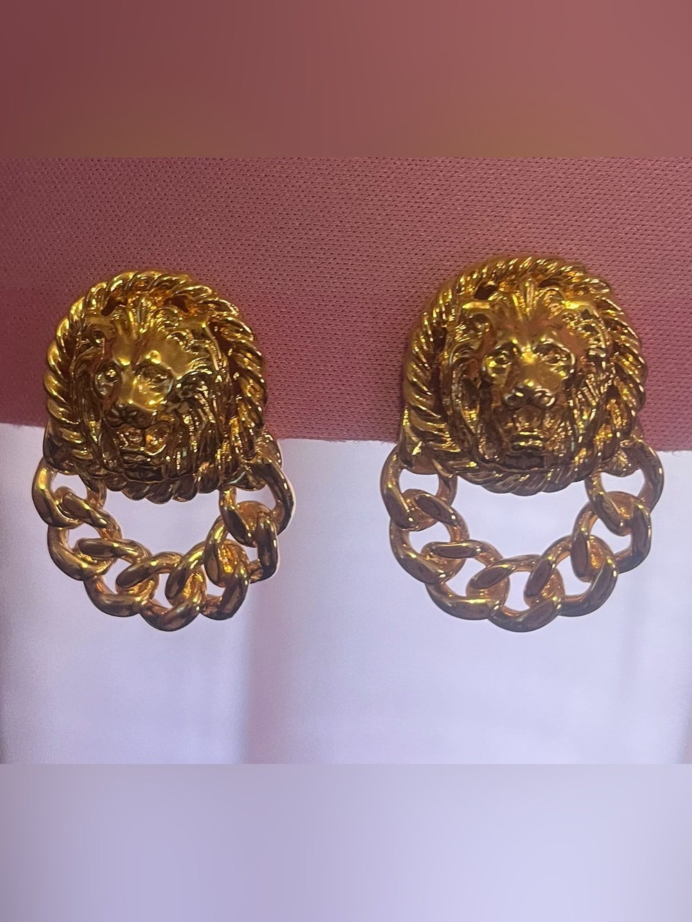 Anne Klein Lion Head Chain Drop Clip-On Earrings